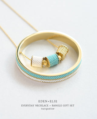 EDEN + ELIE Everyday Adjustable Length Necklace + Bangle Set - turquoise