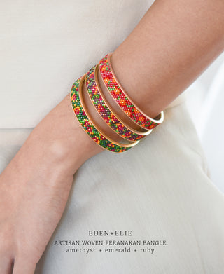 EDEN + ELIE Modern Peranakan adjustable length necklace + bangle gift set - ruby