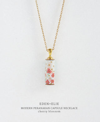 EDEN + ELIE Modern Peranakan capsule pendant necklace - cherry blossom