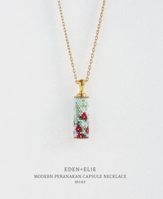 EDEN + ELIE Modern Peranakan capsule pendant necklace - mint