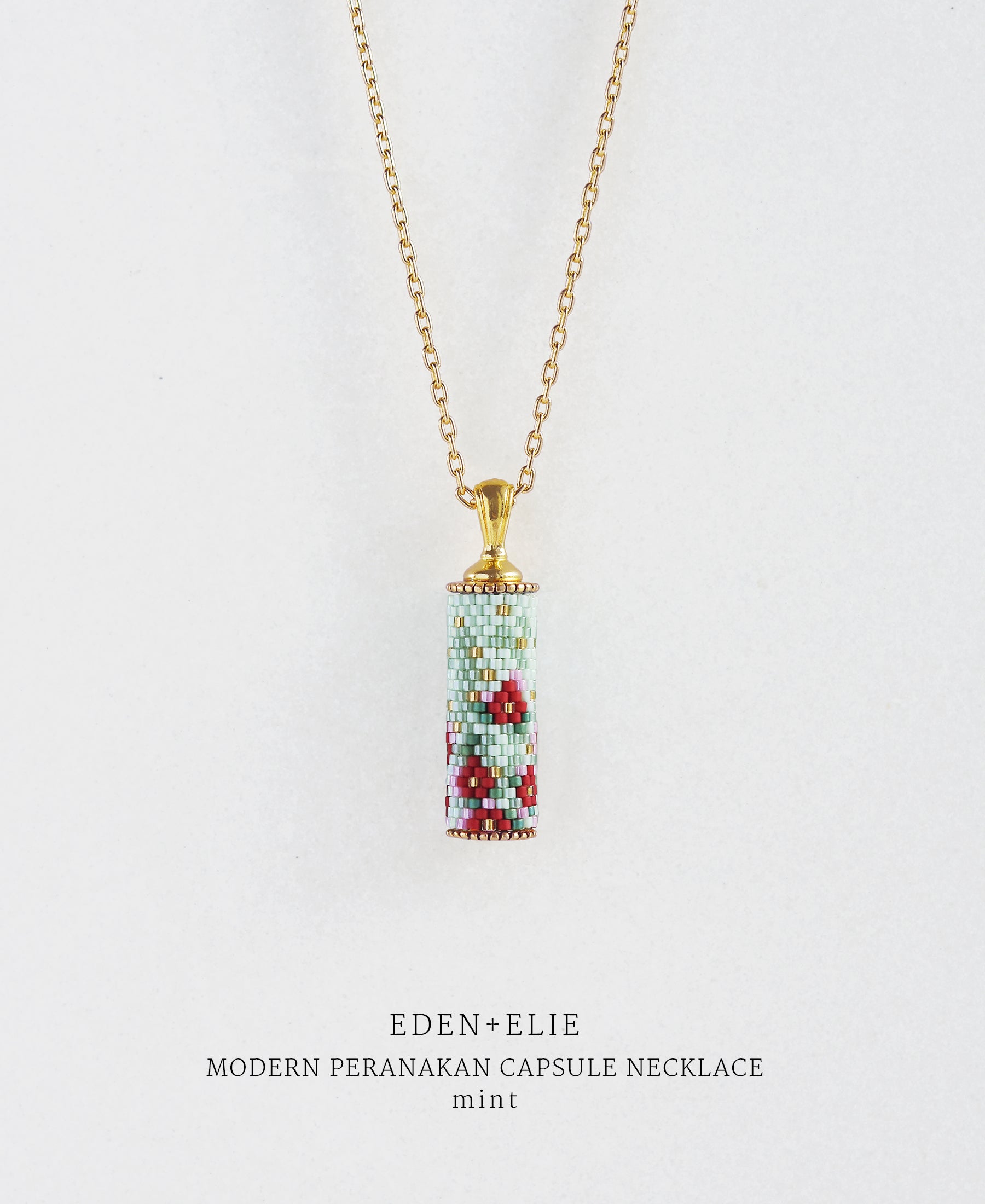 EDEN + ELIE Modern Peranakan capsule pendant necklace - mint