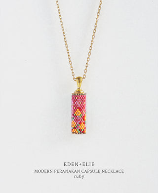 EDEN + ELIE Modern Peranakan capsule pendant necklace - ruby