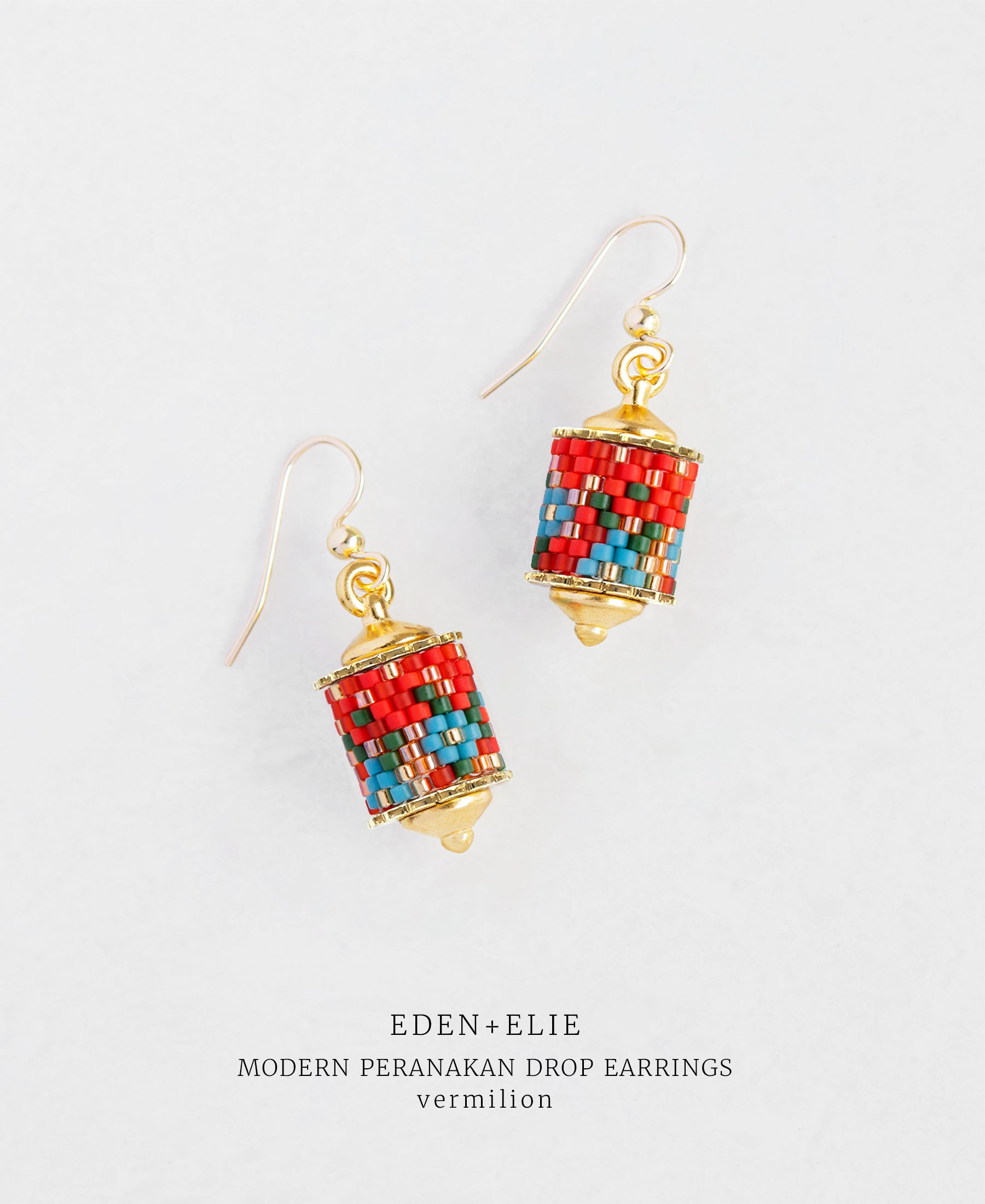 EDEN + ELIE Modern Peranakan drop earrings - vermilion