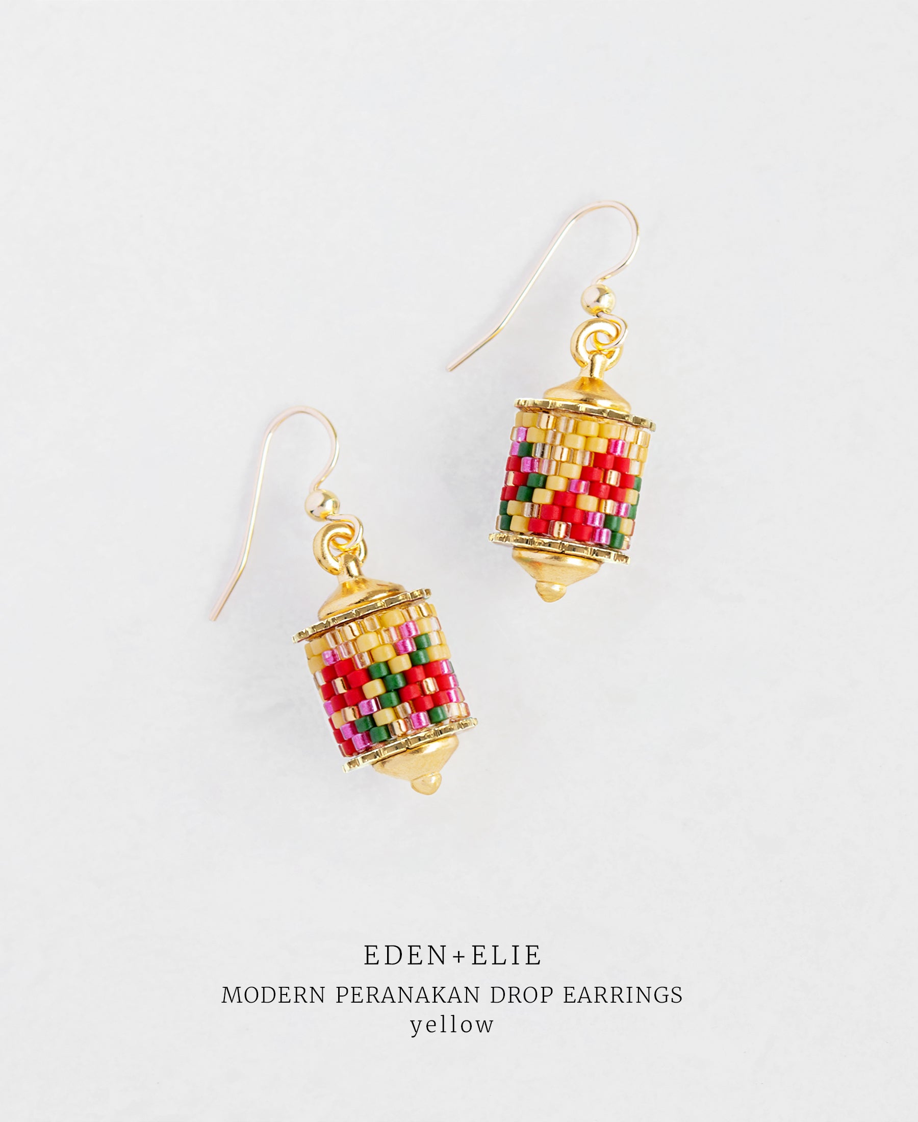 EDEN + ELIE Modern Peranakan drop earrings - yellow