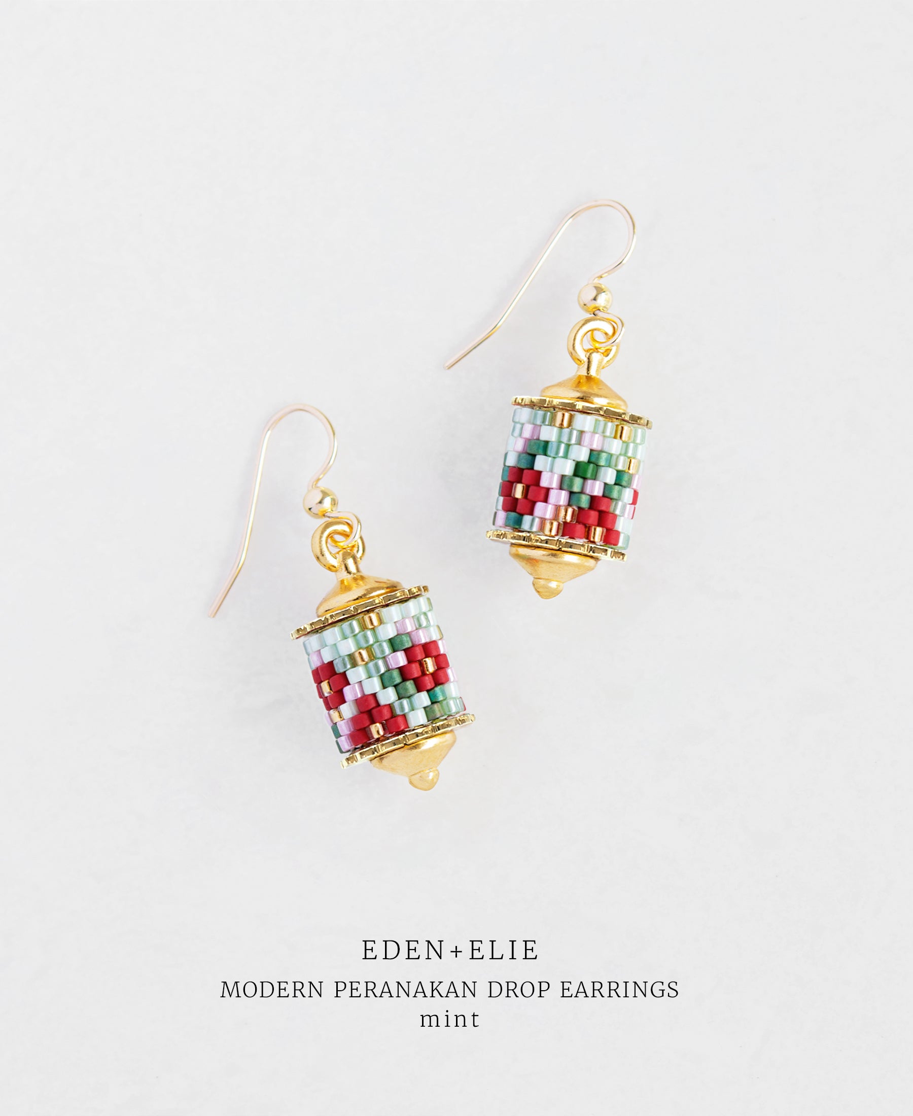 EDEN + ELIE Modern Peranakan drop earrings - mint