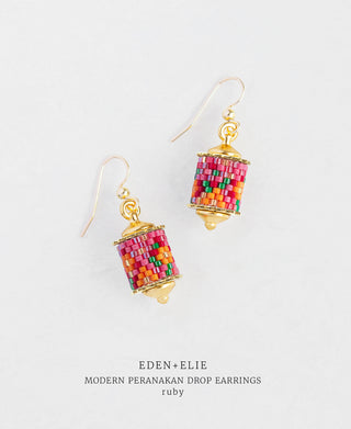 EDEN + ELIE Modern Peranakan drop earrings - ruby