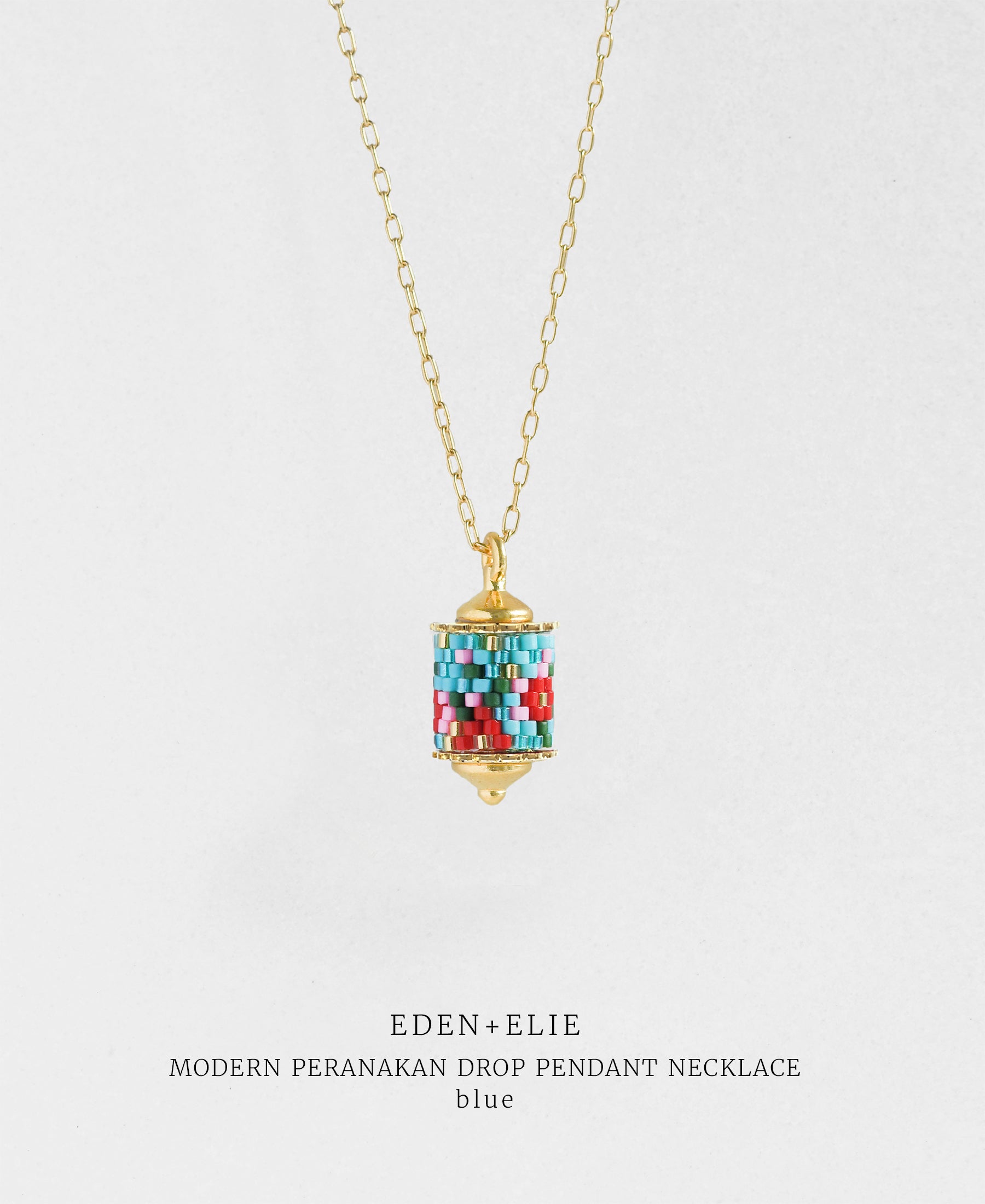 EDEN + ELIE Modern Peranakan drop pendant necklace - blue