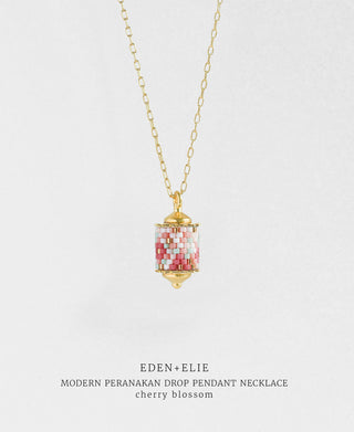 EDEN + ELIE Modern Peranakan drop pendant necklace - cherry blossom