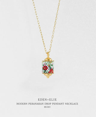 EDEN + ELIE Modern Peranakan drop pendant necklace - mint