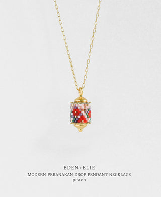 EDEN + ELIE Modern Peranakan drop pendant necklace - peach