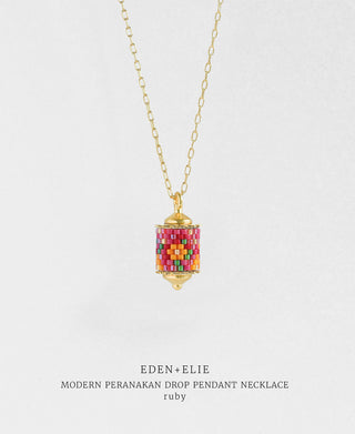 EDEN + ELIE Modern Peranakan drop pendant necklace - ruby