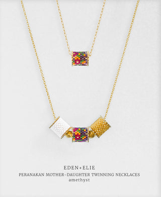 EDEN + ELIE Mother-Daughter twinning necklaces set - peranakan amethyst