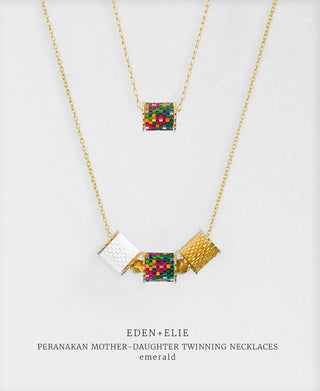 EDEN + ELIE Mother-Daughter twinning necklaces set - peranakan emerald