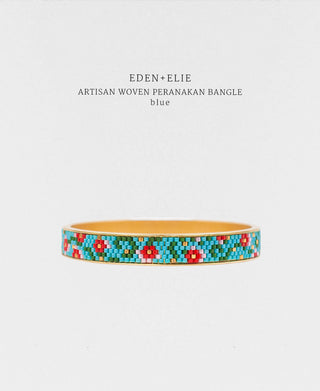 EDEN + ELIE Modern Peranakan adjustable length necklace + bangle gift set - blue