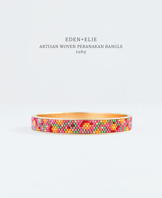 EDEN + ELIE Modern Peranakan gold narrow bangle - ruby