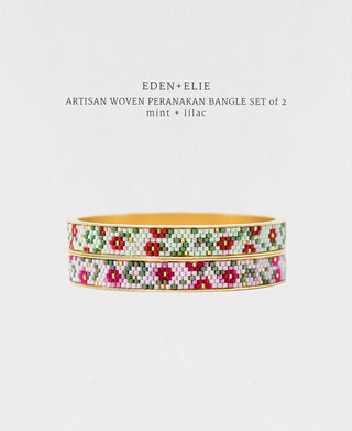 EDEN + ELIE Modern Peranakan gold narrow bangles set of 2 - mint + lilac