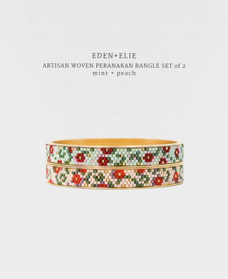 EDEN + ELIE Modern Peranakan gold narrow bangles set of 2 - mint + peach