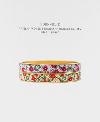 EDEN + ELIE Modern Peranakan gold narrow bangles set of 2 - lilac + peach