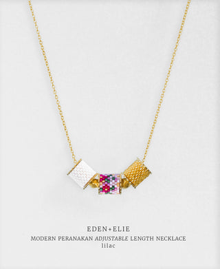 EDEN + ELIE Modern Peranakan adjustable length necklace + bangle gift set - lilac