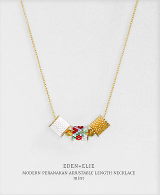 EDEN + ELIE Modern Peranakan adjustable length necklace + bangle gift set - mint