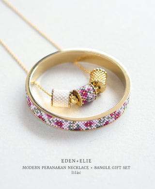 EDEN + ELIE Modern Peranakan adjustable length necklace + bangle gift set - lilac