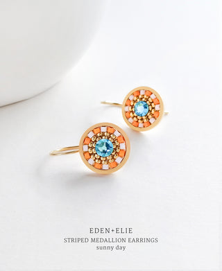 EDEN + ELIE Striped Medallion drop earrings - sunny day