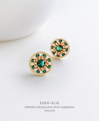 EDEN + ELIE Striped Medallion stud earrings - emerald