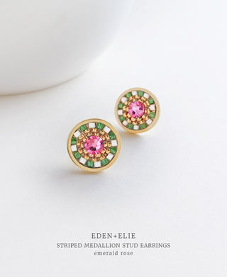 EDEN + ELIE Striped Medallion stud earrings - emerald rose