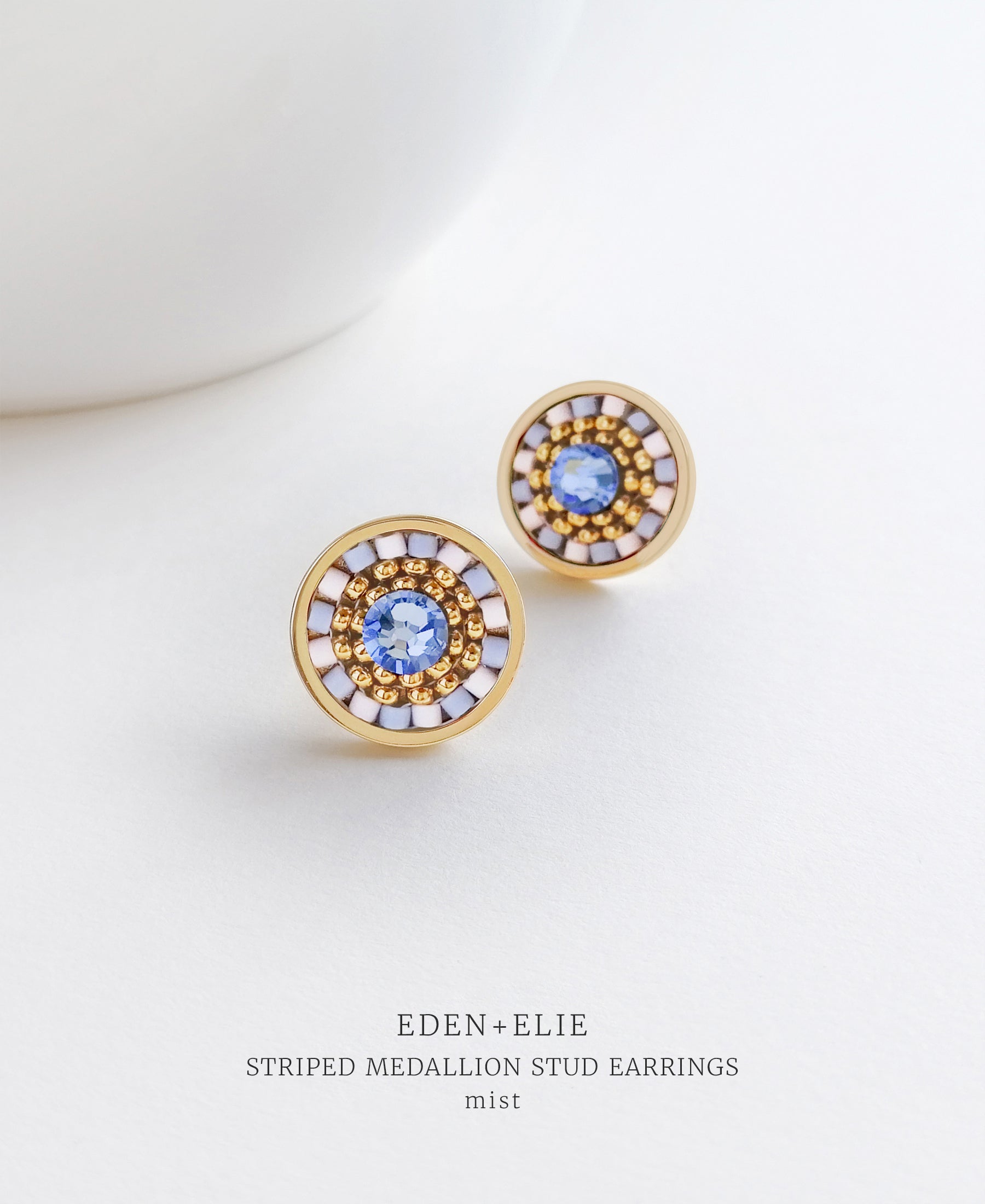 EDEN + ELIE Striped Medallion stud earrings - mist