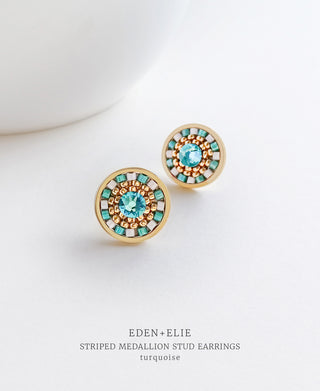 EDEN + ELIE Striped Medallion stud earrings - turquoise