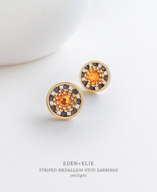 EDEN + ELIE Striped Medallion stud earrings - twilight