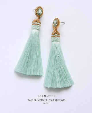 EDEN + ELIE silk tassel statement earrings - mint green