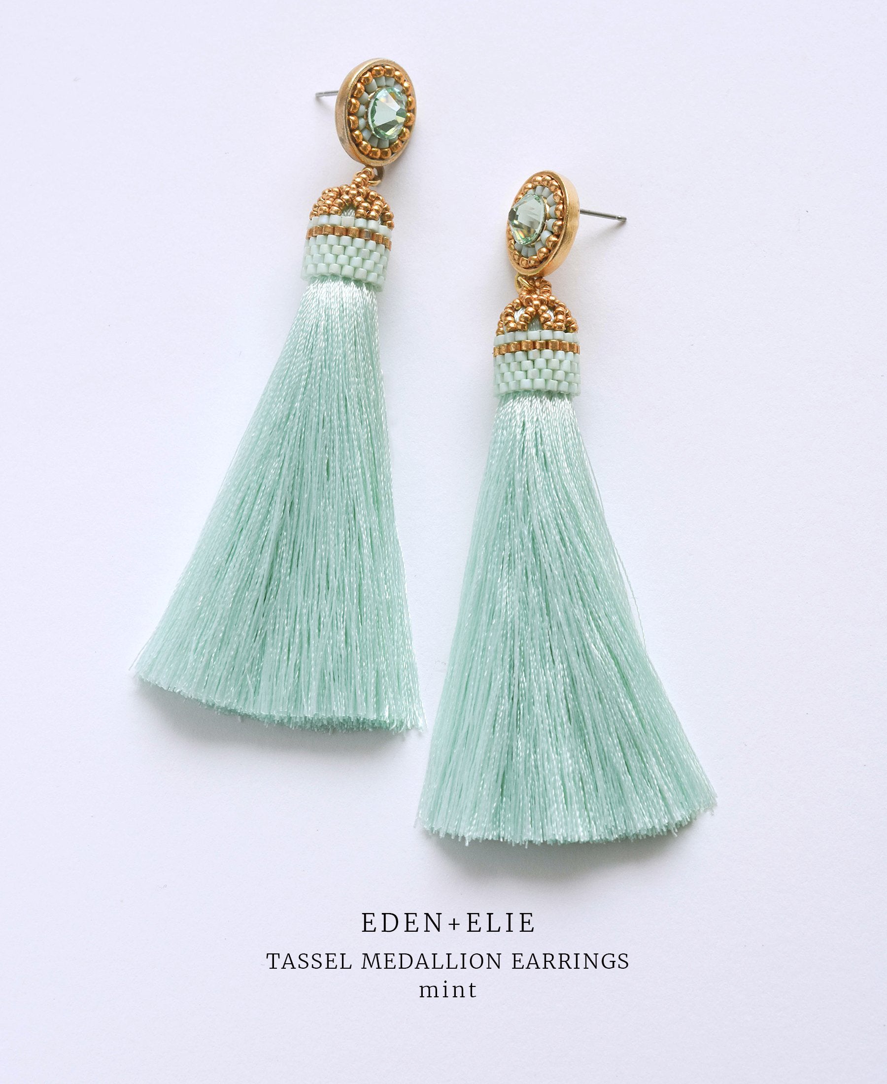 EDEN + ELIE silk tassel statement earrings - mint green