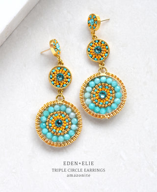 EDEN + ELIE Luxe triple circle statement drop earrings - amazonite