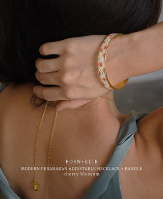 EDEN + ELIE Modern Peranakan gold narrow bangle - cherry blossom